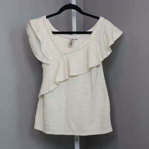 Dolan Cream Textured Ruffle Knit Top Small Ivory